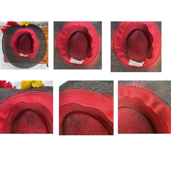 VTG The Scala Collection Black Straw Weave Hat Flower Embellishments Cru… - Picture 12 of 12